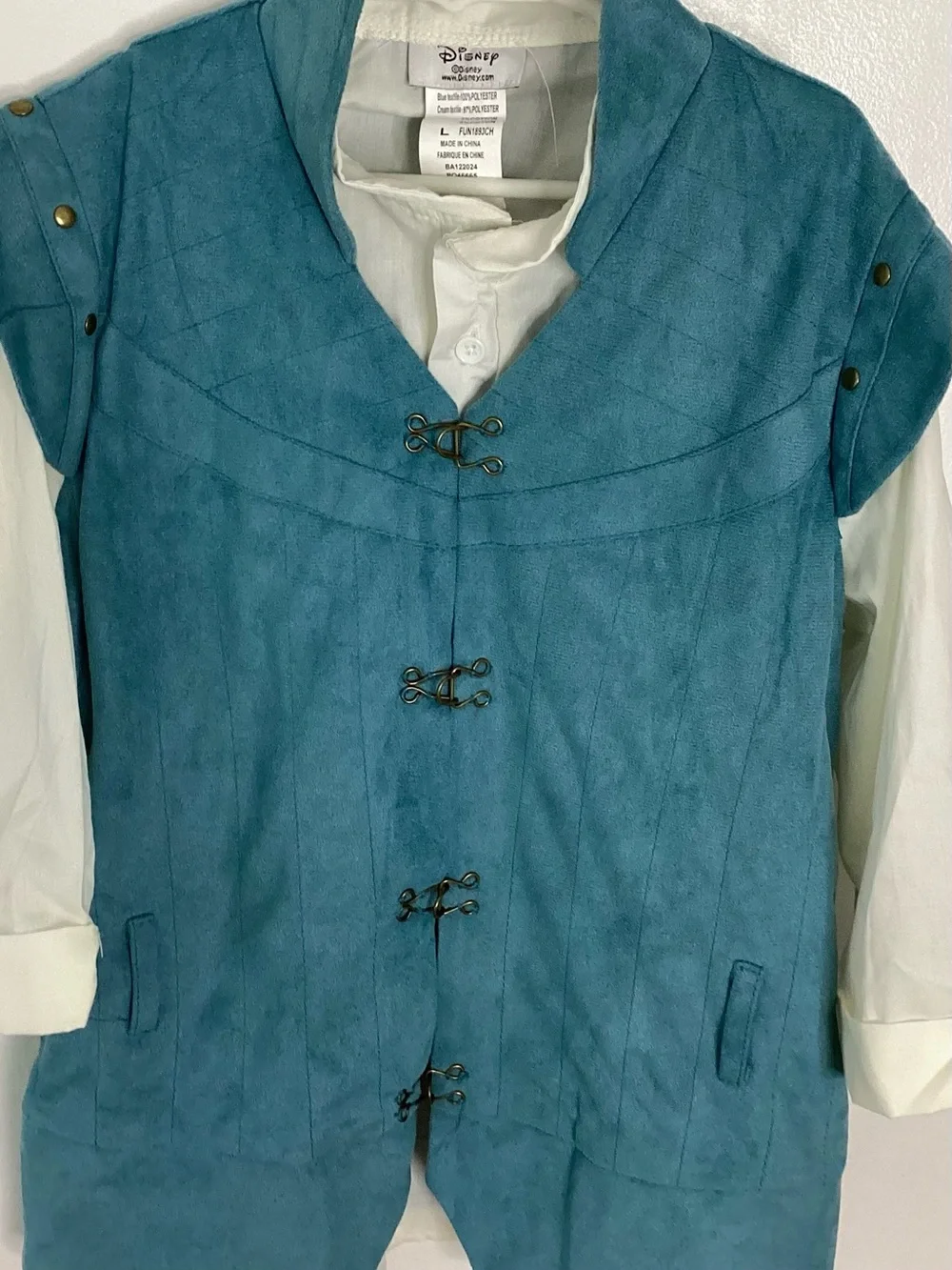 Disney Tangled Flynn Rider Teal Blue Suede-Style Vest with White Shirt Costume L - Picture 2 of 12